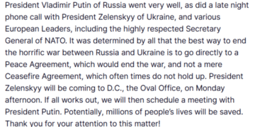 Putin reclama ante Trump el control total de la región de Donbás para detener la guerra